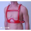 Adult Baby Mounten Brust- Lauf.- und fixgeschirr mit klassischer Brustplatte und Führleine rot 90 bis 130 nein