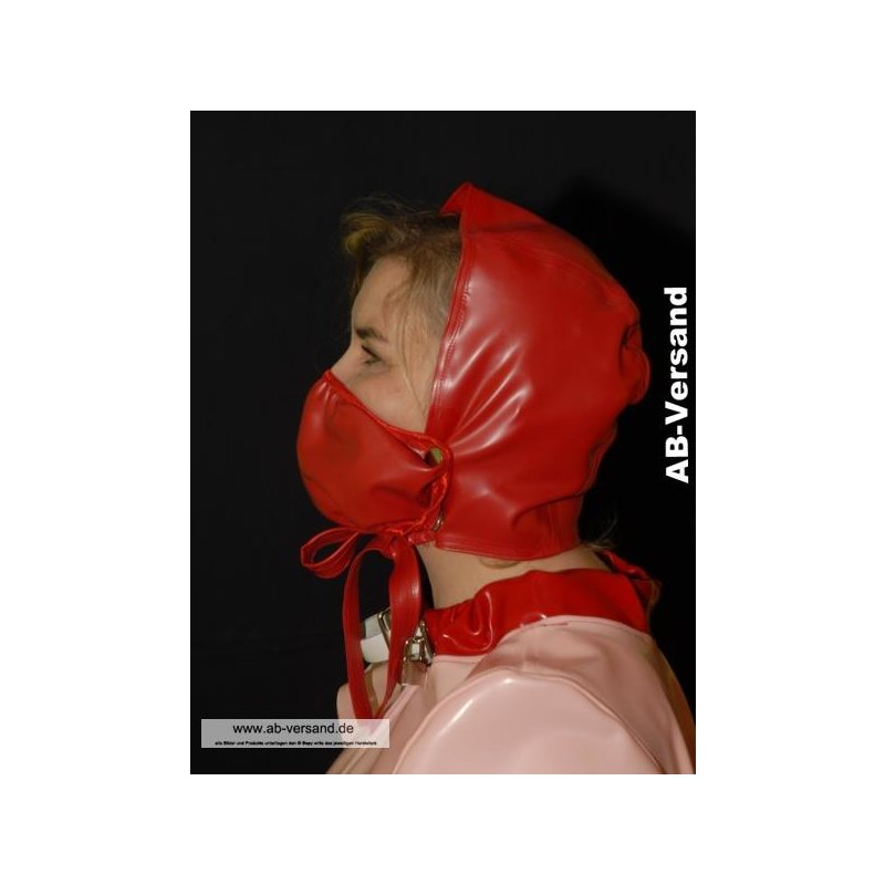 Strafmütze Ronald mit Nuckelhalter Latex 03 ROT