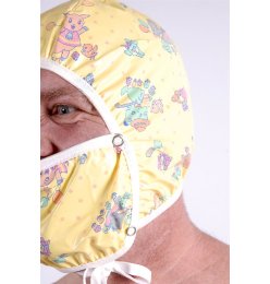 Strafm&uuml;tze Ronald mit Nuckelhalter PVC gelb...