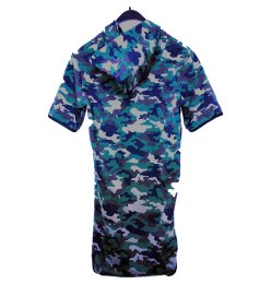 Camouflage short sleeve wrap bodysuit with hood