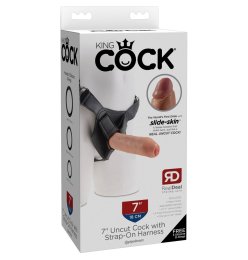 7“ Uncut Cock with Strap-On Harness