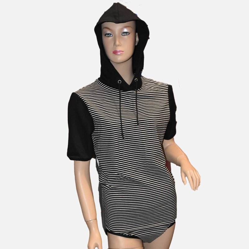 Wrap Bodysuit “Streifenkapuzenliebe” – Long Sleeve with Hood & Snaps XXXXL