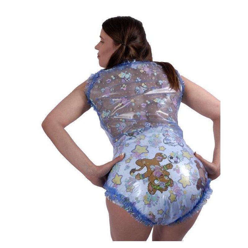 Rüschenbody im Schritt geknöpft ohne Arm PVC-Gelb transparent-L