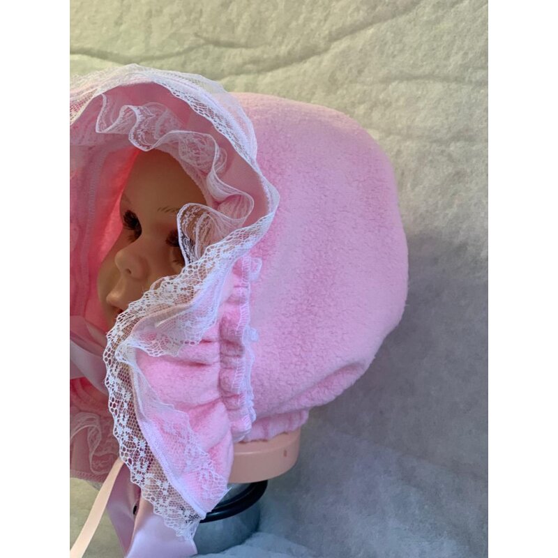Nicoletta Sissy Mütze mit Rüschen Spitzte. Aus Fleece in Grundfarbe