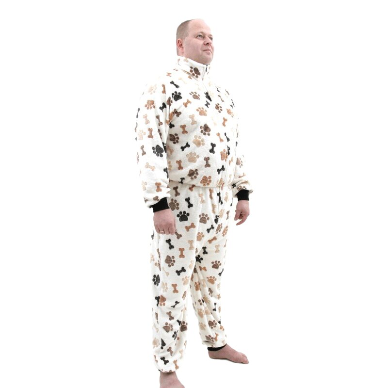 Cuddly fleece romper suit with paws and bones