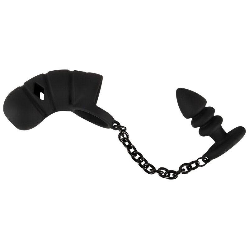 Cock cage with butt plug
