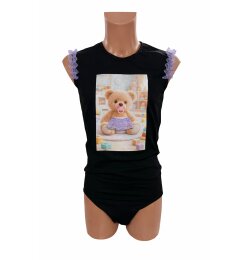 Teddy Snap Bodysuit with Lace – Black