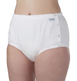 PU brief, buttoned white L