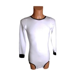 Wrap bodysuit with long sleeves white with black