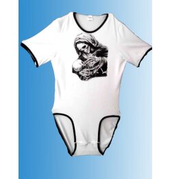 White Darknes Bones screen print short sleeve wrap bodysuit