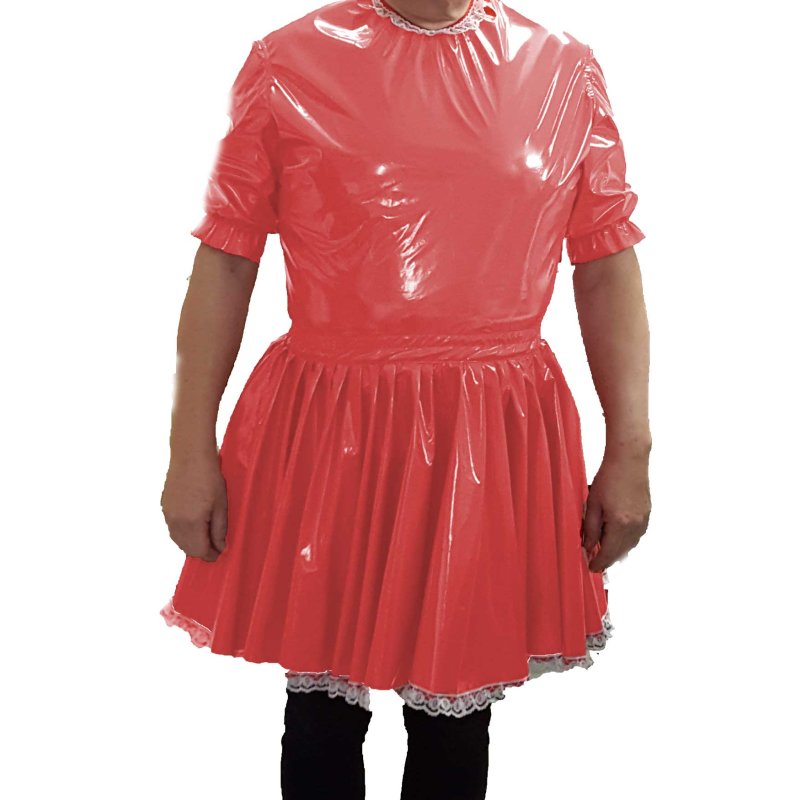 PVC Lackstoff Kleidchen Mandy mit süsser Spitze von Big Kiddyfee PVC rosa L 40 cm