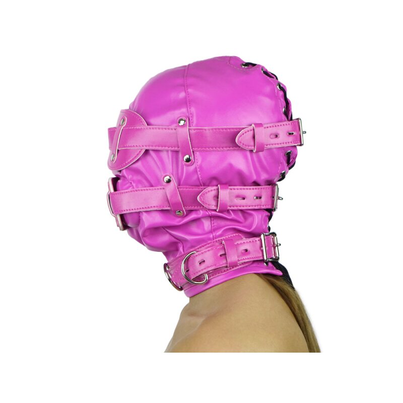 Schallgedämmte Isolationsmaske mit abnehmbarem Knebel rosa